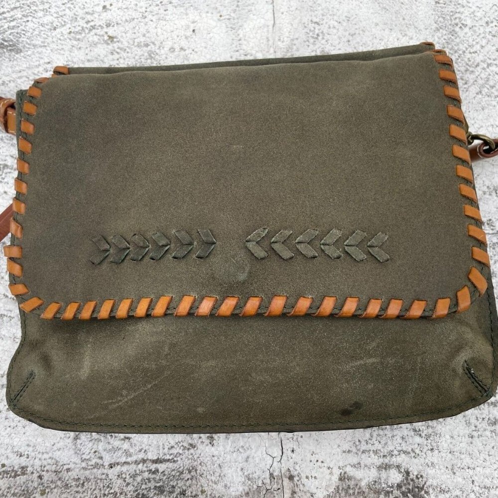 Nino Bossi Women Handbag Genuine Leather Green Suede Brown Strap Cross Body Bag - Picture 6 of 12